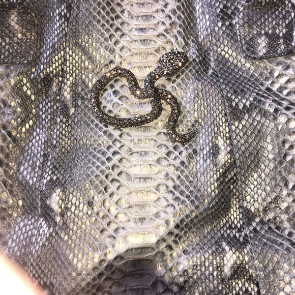 CLARA KASAVINA GOLD GREY GONZALEZ PYTHON SATCHEL BAG - Picture 4 of 13